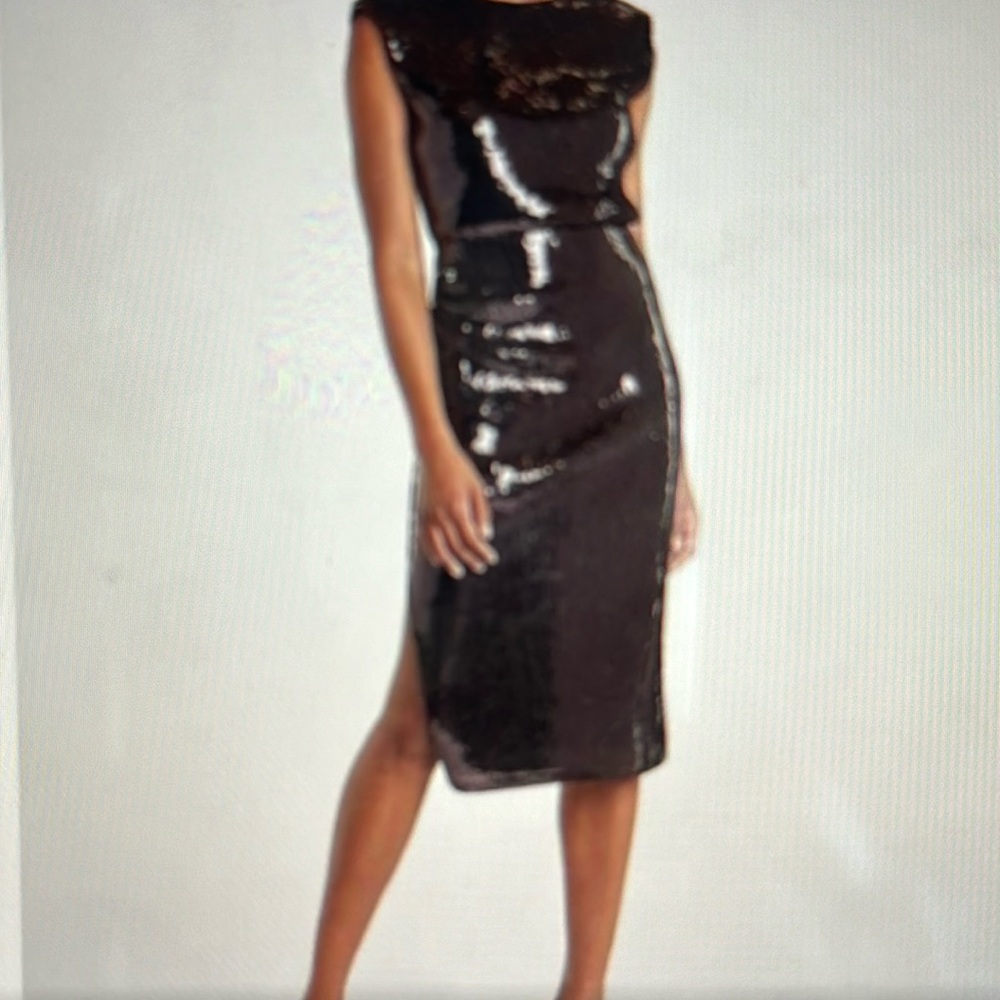 Espresso brown sequin midi dress
